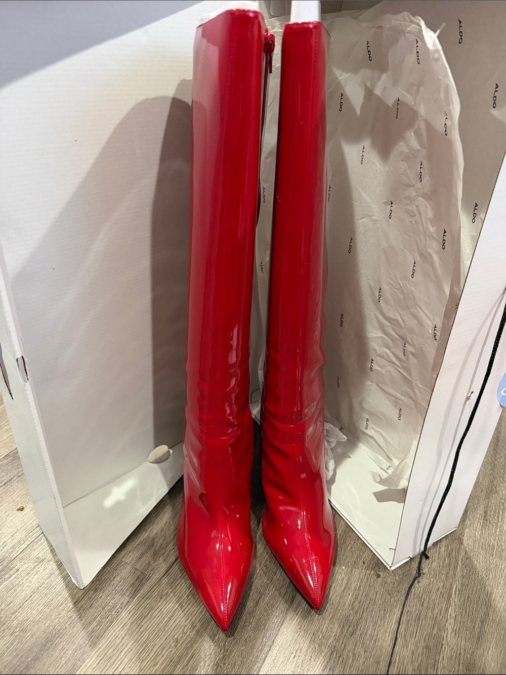 Aldo Glossy Red Over-the-Knee Pointed Toe Boots